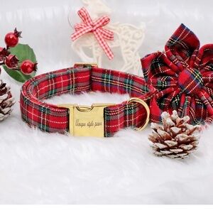 UNIQUE STYLE PAWS - Unique adjustable checkered Plaid Flower Bow Collar - NWOT